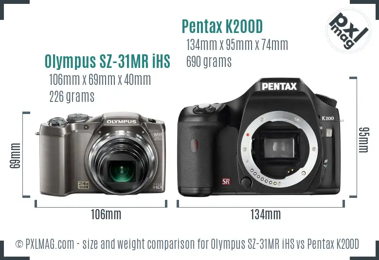 Olympus SZ-31MR iHS vs Pentax K200D size comparison