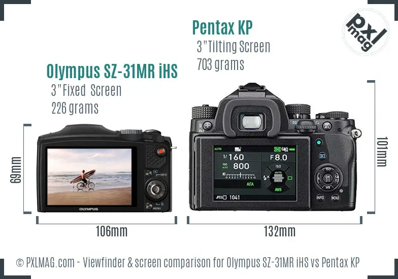 Olympus SZ-31MR iHS vs Pentax KP Screen and Viewfinder comparison