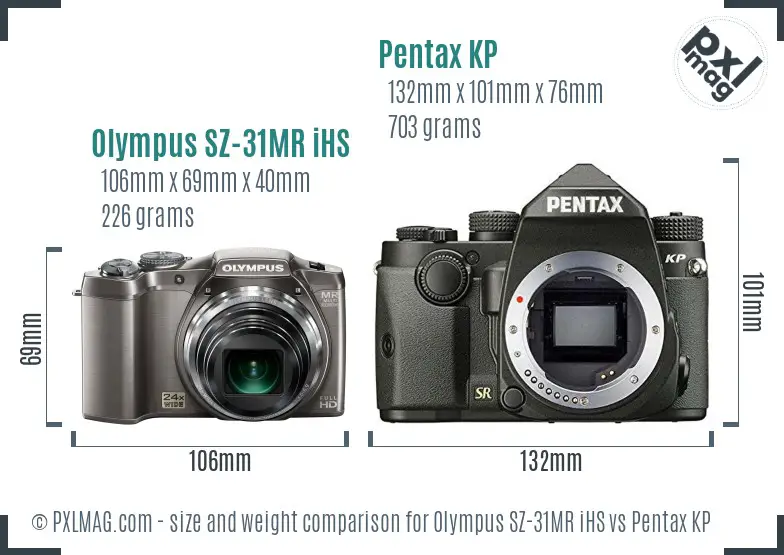 Olympus SZ-31MR iHS vs Pentax KP size comparison