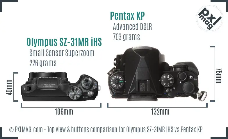 Olympus SZ-31MR iHS vs Pentax KP top view buttons comparison