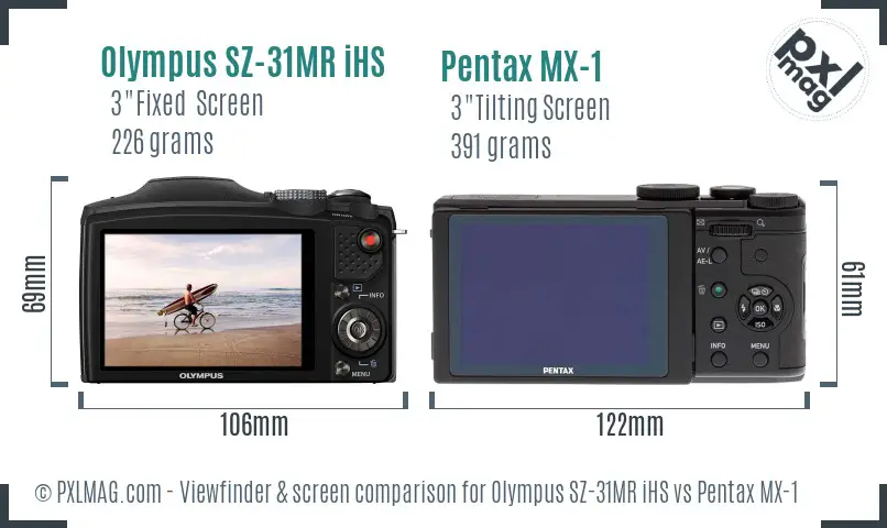 Olympus SZ-31MR iHS vs Pentax MX-1 Screen and Viewfinder comparison