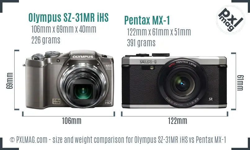 Olympus SZ-31MR iHS vs Pentax MX-1 size comparison