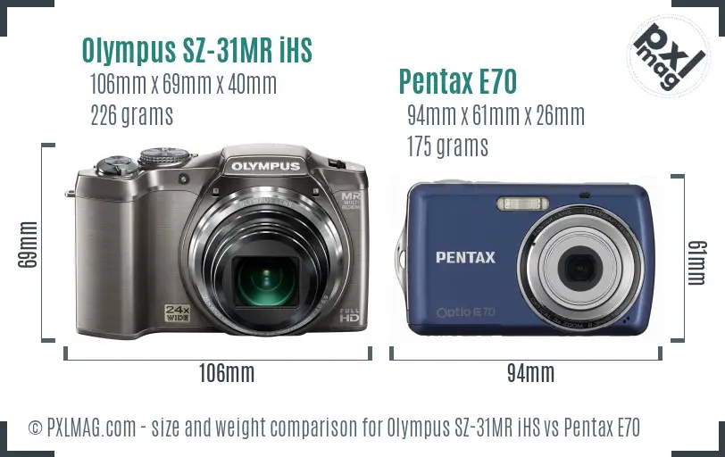 Olympus SZ-31MR iHS vs Pentax E70 size comparison
