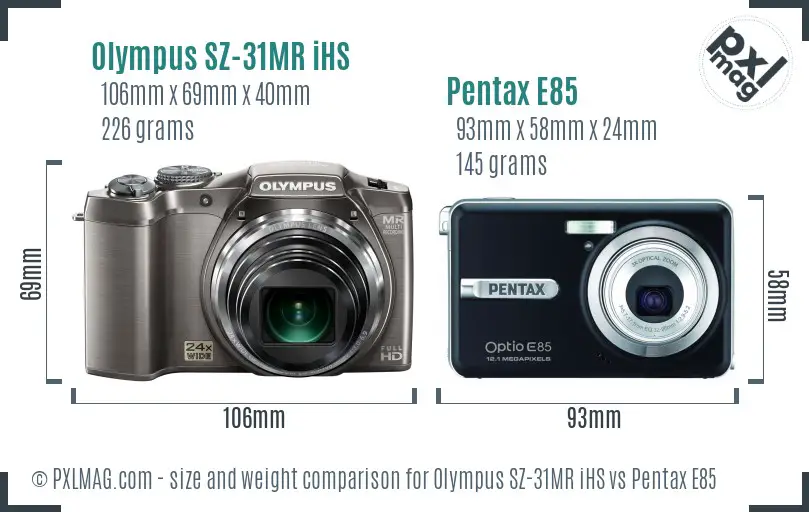 Olympus SZ-31MR iHS vs Pentax E85 size comparison