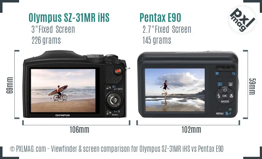 Olympus SZ-31MR iHS vs Pentax E90 Screen and Viewfinder comparison