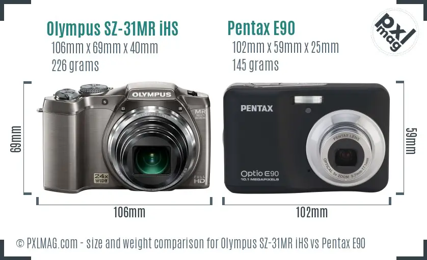 Olympus SZ-31MR iHS vs Pentax E90 size comparison