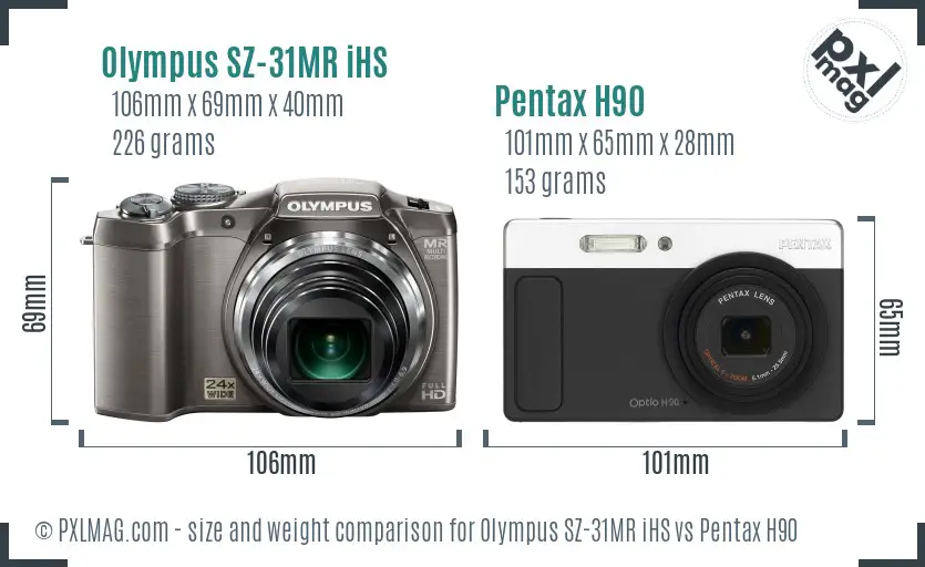 Olympus SZ-31MR iHS vs Pentax H90 size comparison