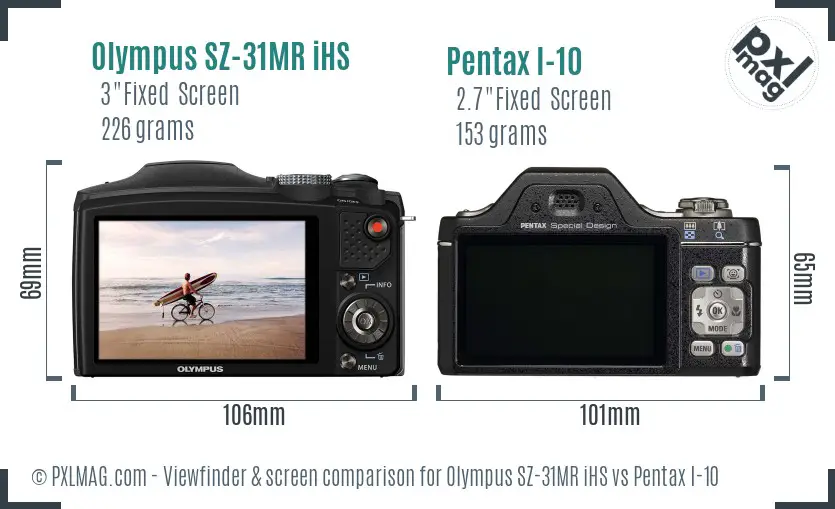 Olympus SZ-31MR iHS vs Pentax I-10 Screen and Viewfinder comparison
