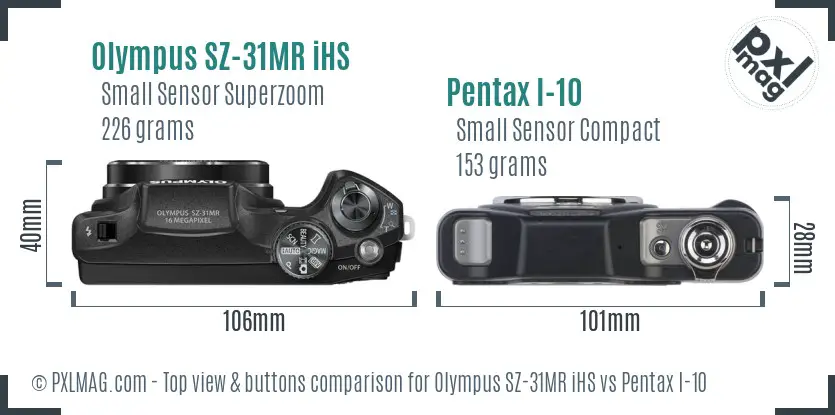 Olympus SZ-31MR iHS vs Pentax I-10 top view buttons comparison