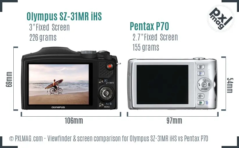 Olympus SZ-31MR iHS vs Pentax P70 Screen and Viewfinder comparison