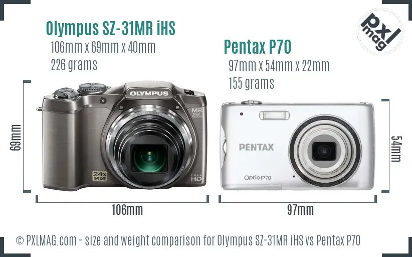 Olympus SZ-31MR iHS vs Pentax P70 size comparison