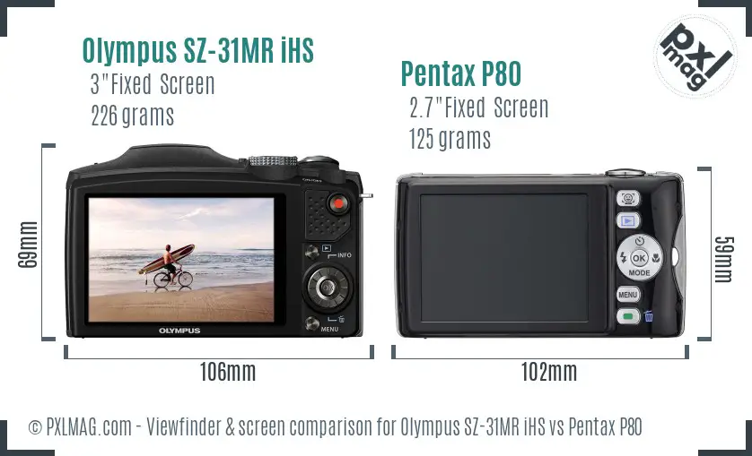 Olympus SZ-31MR iHS vs Pentax P80 Screen and Viewfinder comparison
