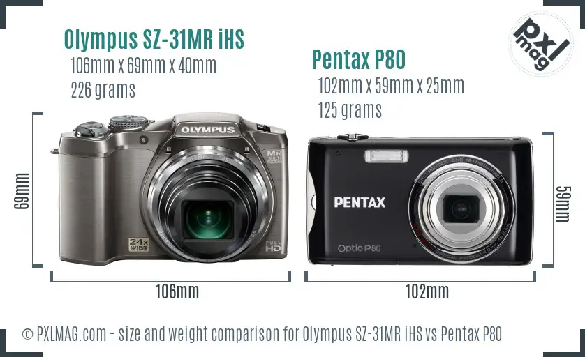 Olympus SZ-31MR iHS vs Pentax P80 size comparison