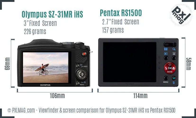 Olympus SZ-31MR iHS vs Pentax RS1500 Screen and Viewfinder comparison