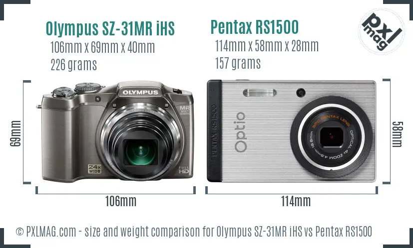 Olympus SZ-31MR iHS vs Pentax RS1500 size comparison