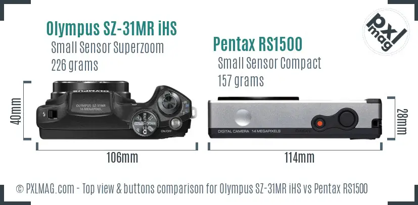 Olympus SZ-31MR iHS vs Pentax RS1500 top view buttons comparison