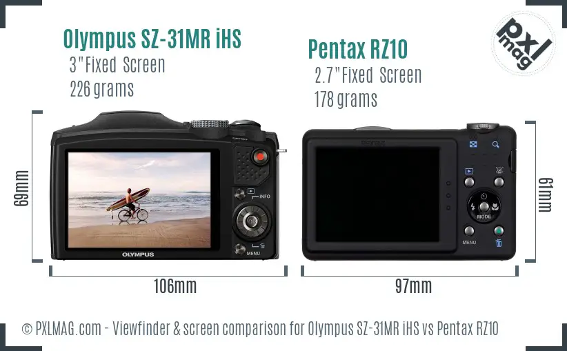 Olympus SZ-31MR iHS vs Pentax RZ10 Screen and Viewfinder comparison