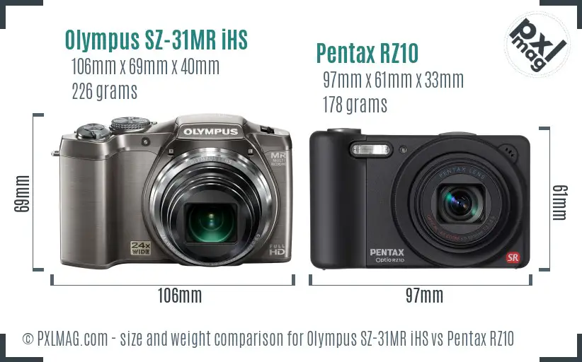 Olympus SZ-31MR iHS vs Pentax RZ10 size comparison