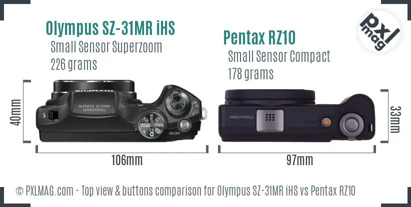 Olympus SZ-31MR iHS vs Pentax RZ10 top view buttons comparison