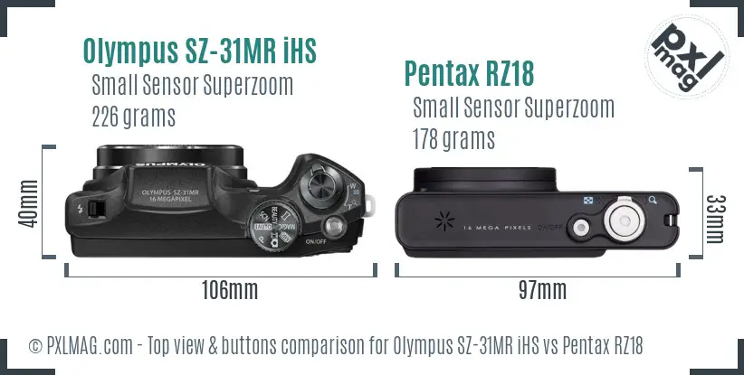 Olympus SZ-31MR iHS vs Pentax RZ18 top view buttons comparison
