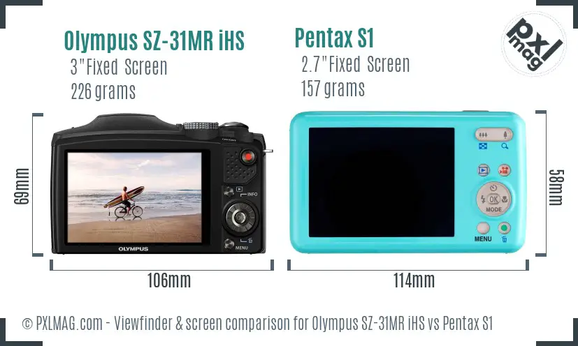 Olympus SZ-31MR iHS vs Pentax S1 Screen and Viewfinder comparison