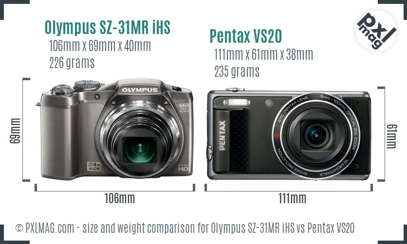 Olympus SZ-31MR iHS vs Pentax VS20 size comparison