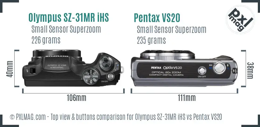 Olympus SZ-31MR iHS vs Pentax VS20 top view buttons comparison