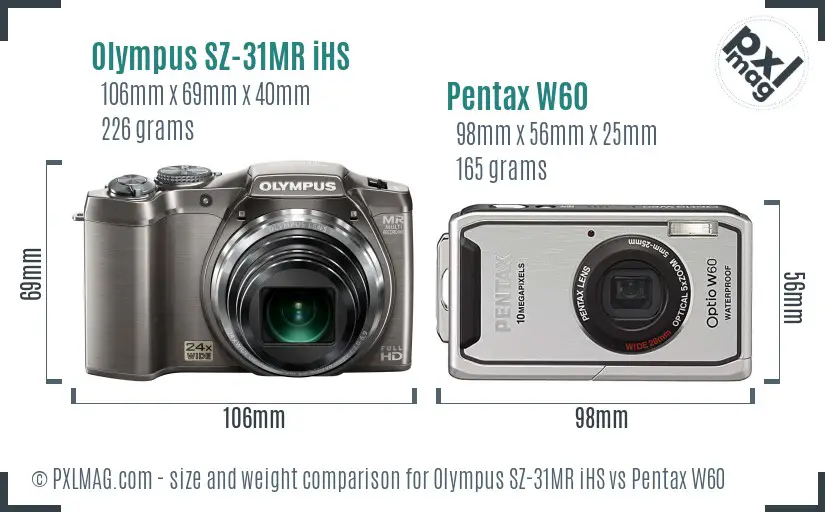 Olympus SZ-31MR iHS vs Pentax W60 size comparison