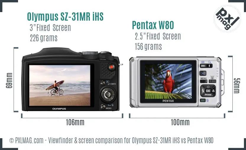 Olympus SZ-31MR iHS vs Pentax W80 Screen and Viewfinder comparison