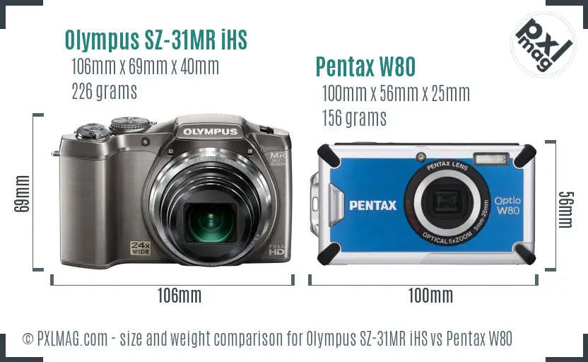Olympus SZ-31MR iHS vs Pentax W80 size comparison