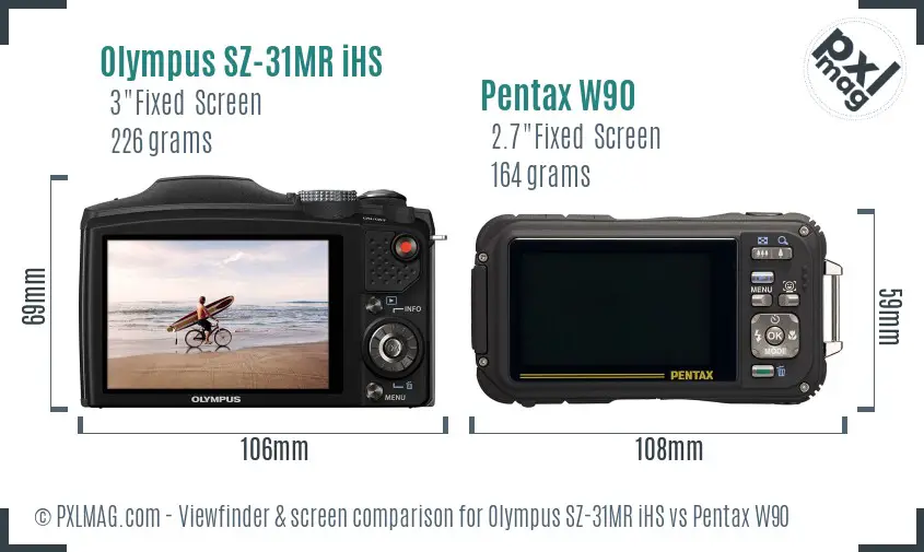 Olympus SZ-31MR iHS vs Pentax W90 Screen and Viewfinder comparison