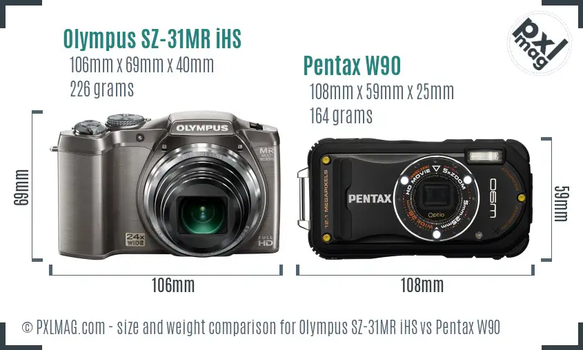 Olympus SZ-31MR iHS vs Pentax W90 size comparison Olympus SZ-31MR iHS vs Pentax W90 size comparison