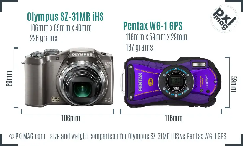 Olympus SZ-31MR iHS vs Pentax WG-1 GPS size comparison