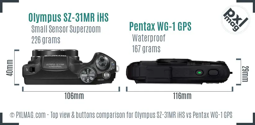Olympus SZ-31MR iHS vs Pentax WG-1 GPS top view buttons comparison