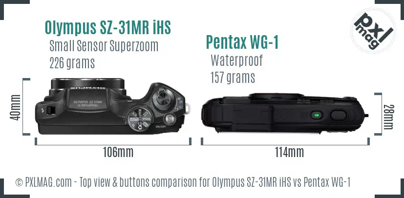 Olympus SZ-31MR iHS vs Pentax WG-1 top view buttons comparison