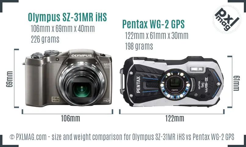 Olympus SZ-31MR iHS vs Pentax WG-2 GPS size comparison