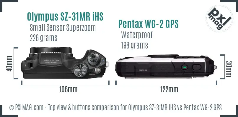 Olympus SZ-31MR iHS vs Pentax WG-2 GPS top view buttons comparison