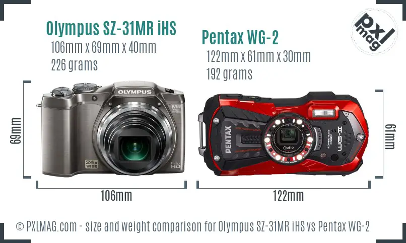 Olympus SZ-31MR iHS vs Pentax WG-2 size comparison