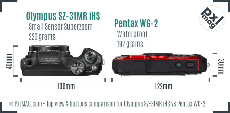 Olympus SZ-31MR iHS vs Pentax WG-2 top view buttons comparison