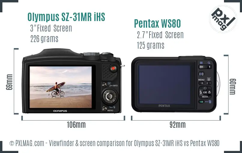 Olympus SZ-31MR iHS vs Pentax WS80 Screen and Viewfinder comparison