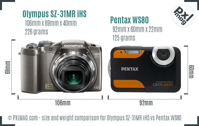 Olympus SZ-31MR iHS vs Pentax WS80 size comparison
