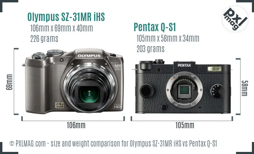 Olympus SZ-31MR iHS vs Pentax Q-S1 size comparison
