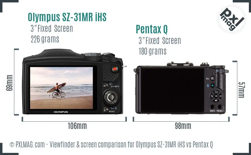 Olympus SZ-31MR iHS vs Pentax Q Screen and Viewfinder comparison