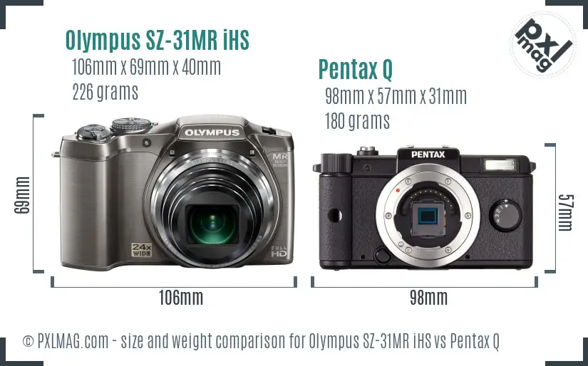 Olympus SZ-31MR iHS vs Pentax Q size comparison