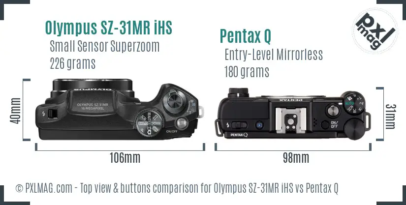 Olympus SZ-31MR iHS vs Pentax Q top view buttons comparison