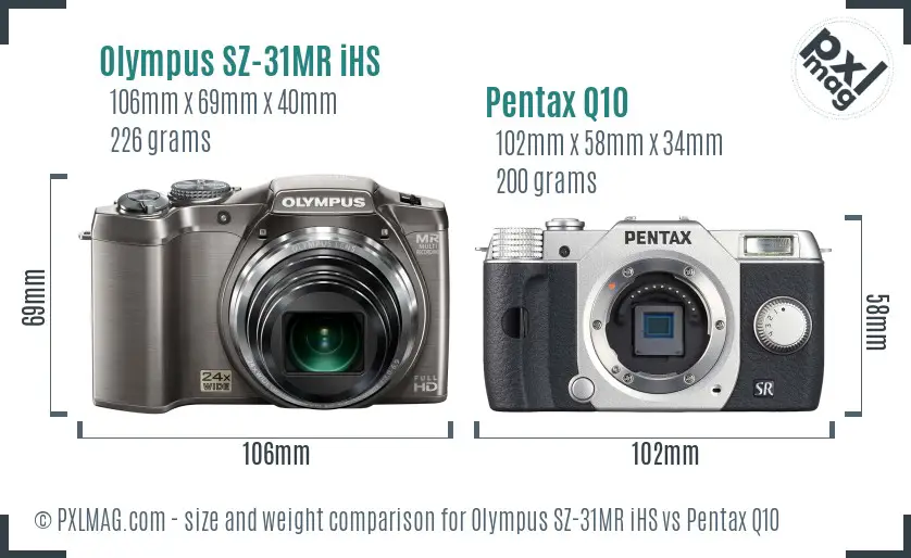 Olympus SZ-31MR iHS vs Pentax Q10 size comparison