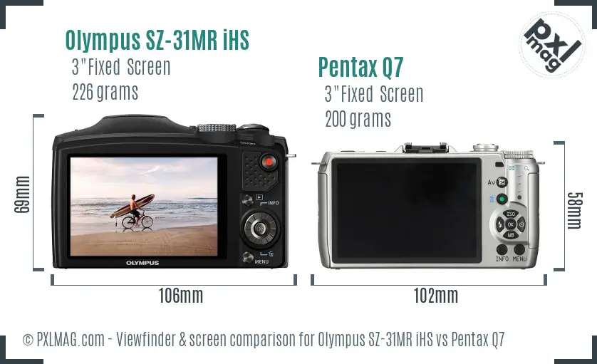 Olympus SZ-31MR iHS vs Pentax Q7 Screen and Viewfinder comparison