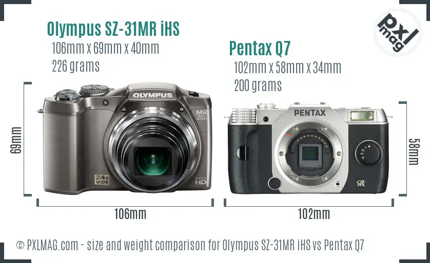 Olympus SZ-31MR iHS vs Pentax Q7 size comparison