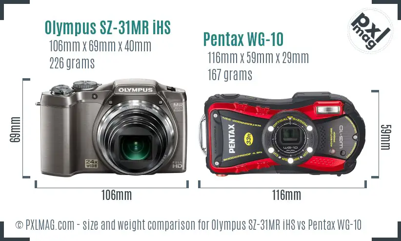 Olympus SZ-31MR iHS vs Pentax WG-10 size comparison