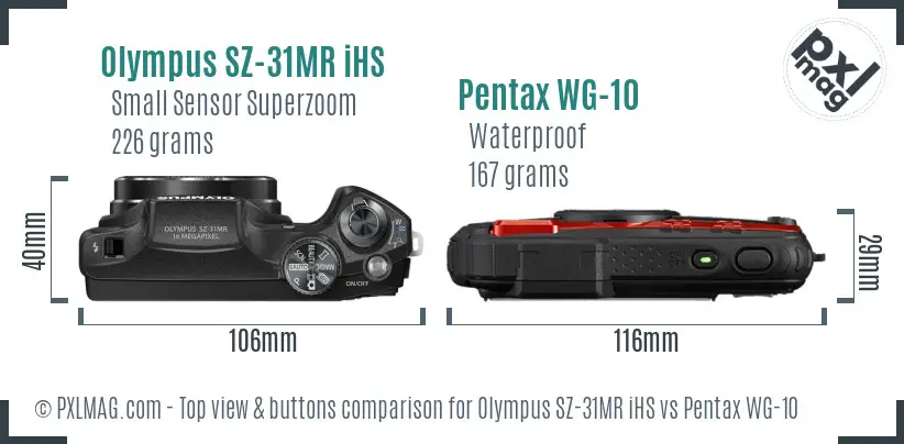 Olympus SZ-31MR iHS vs Pentax WG-10 top view buttons comparison